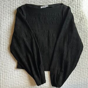 & Other Stories Black Smocked Boat-Neck Top